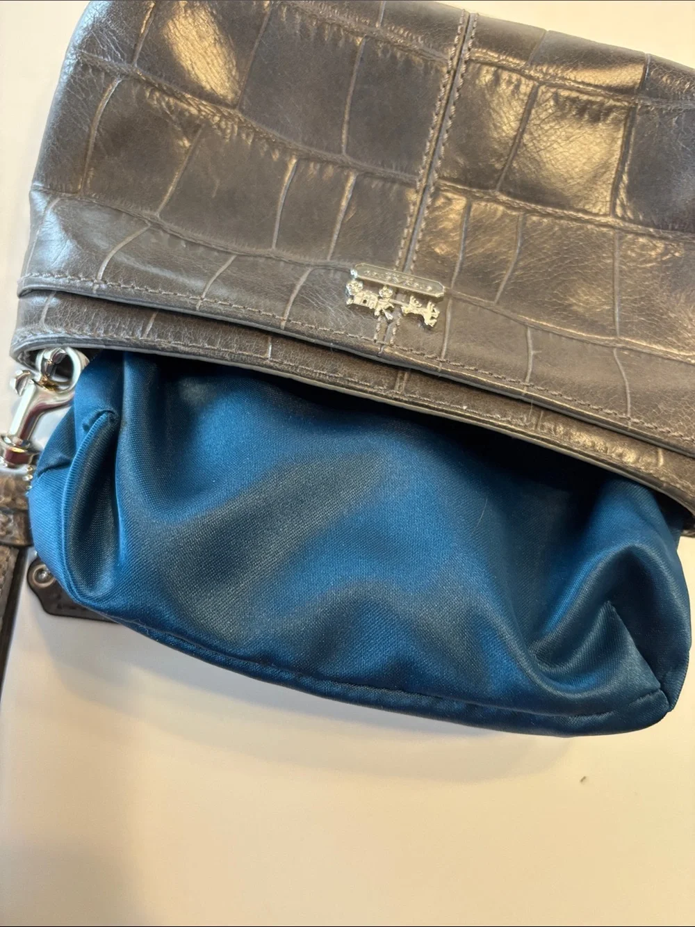 Coach Grey Madison Leather Embossed Croc Zip Wristlet